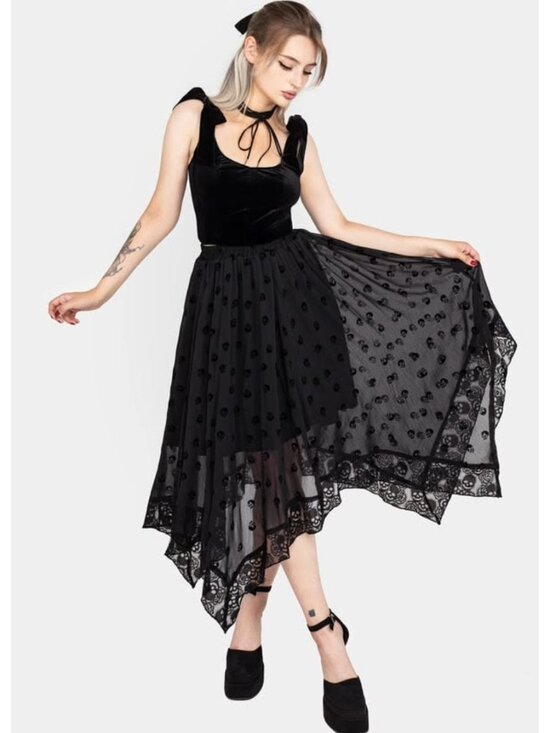 Disturbia Dresses & Skirts - DISTURBIA Bones flocked chiffon midaxi hankerchief hem skirt US16